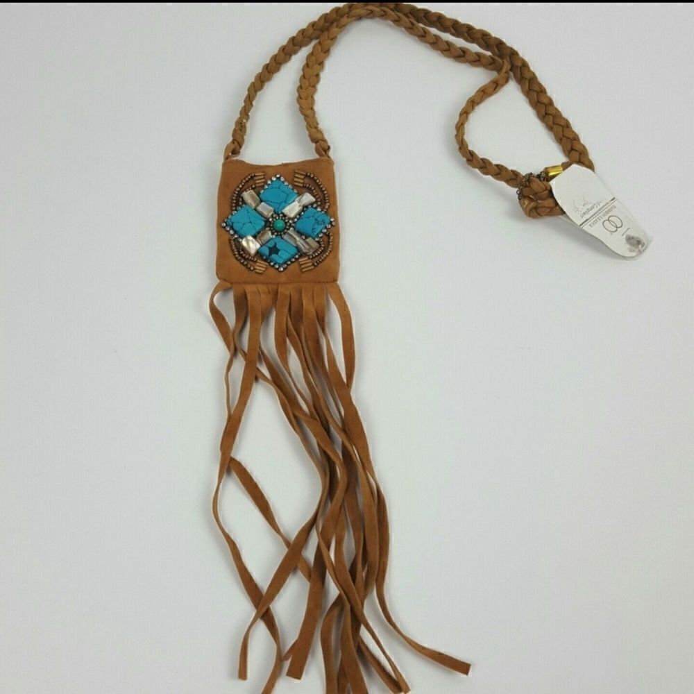Women's Faux Suede Pocket Tan Necklace Small Pocket‎ - Picture 3 of 7